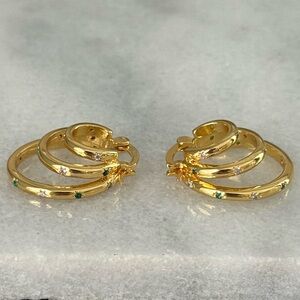 Gold Green Crystal Multi Hoop Statement Earrings 

Brand New